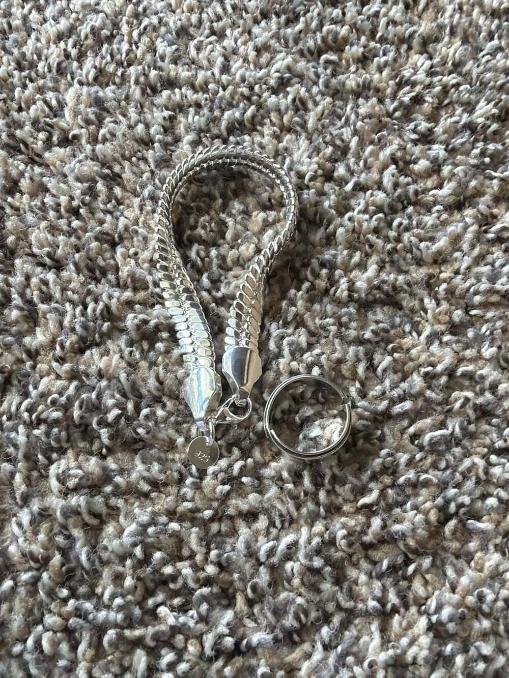 925 Sterling Silver Snake Chain Bracelet and Adjustable Ring Set